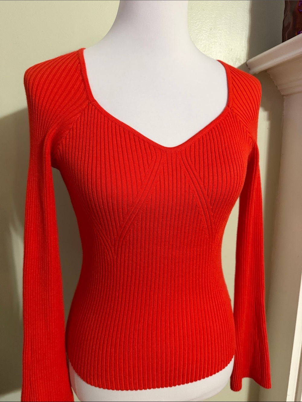 Pink Rose Red Ribbed V-Neck Knit Top - Picture 2 of 5
